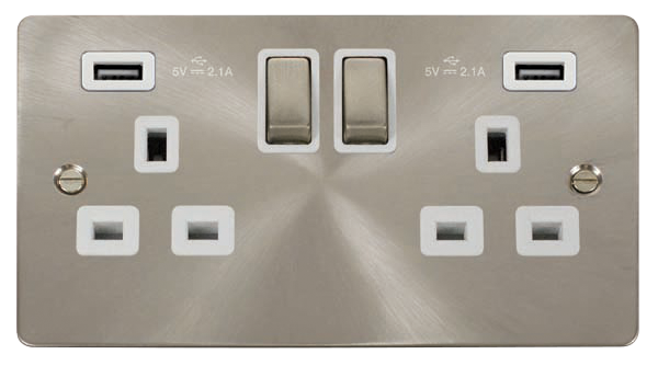 Click Define FPBS580WH Ingot 2 Gang 13A SP Ingot Switched Socket with 2 x 2.1A USB Insert White