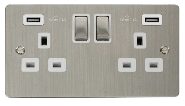 Click Define FPSS580WH Ingot 2 Gang 13A SP Ingot Switched Socket with 2 x 2.1A USB Insert White