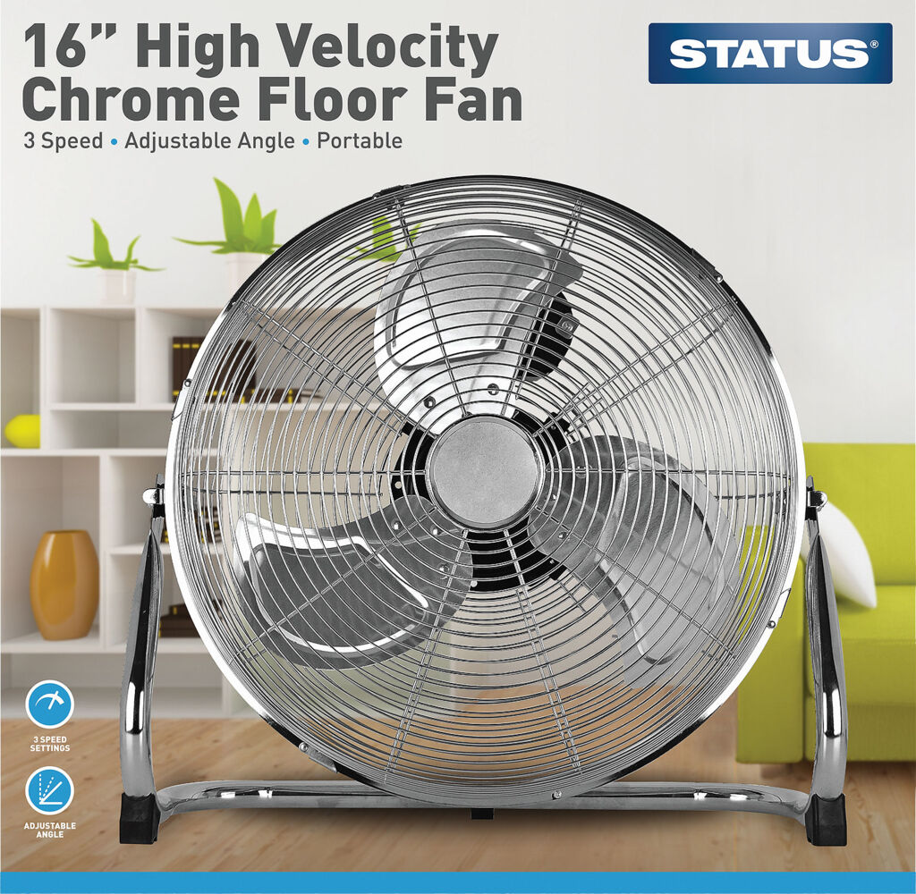 Status 16" High Velocity 3 Speed Floor Fan Chrome