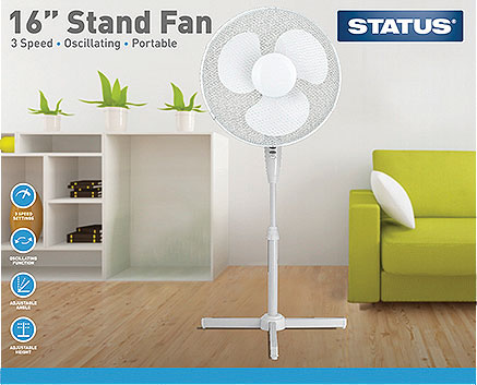 Status 16" Pedestal Oscillating Stand Fan 3 Speed White