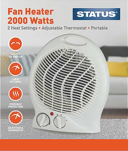 Status Upright Fan Heater 2000w with Adjustable Thermostat White