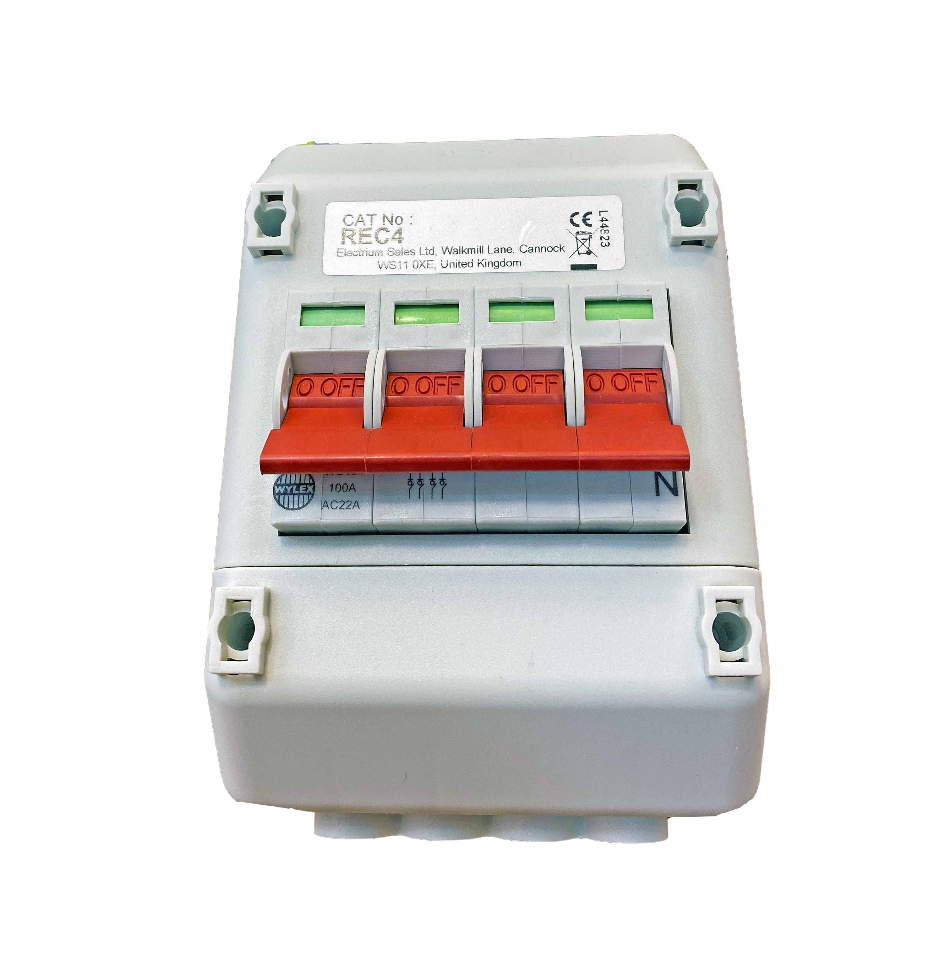 Wylex REC4-1660 100A 4 Pole Switch with Enclousure to suit Metal Tails 