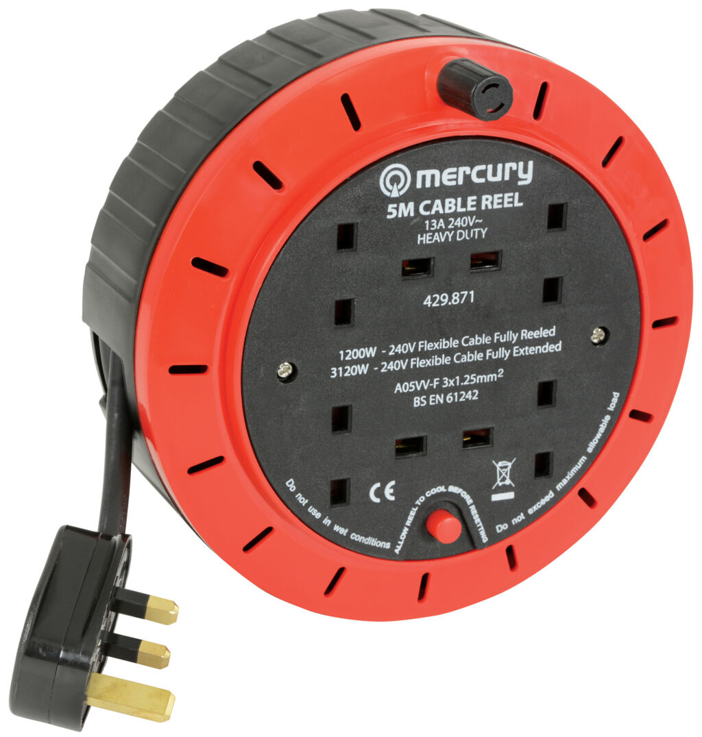 Mercury 4 Gang Extension Reel with Thermal Cut-Out 5 Meter