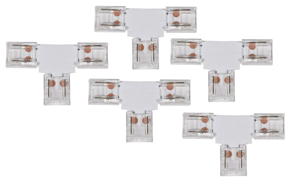 Solderless Single Colour COB LED Strip to Strip 10mm "T" Connectors - 5 Pack