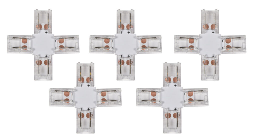 Solderless Single Colour COB LED Strip to Strip 10mm "X" Connectors - 5 Pack