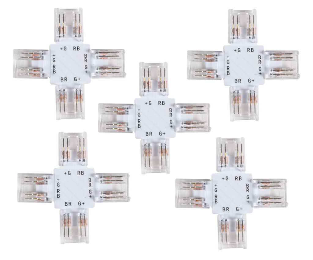 Solderless RGB COB LED Strip to Strip 10mm "X" Connectors - 5 Pack