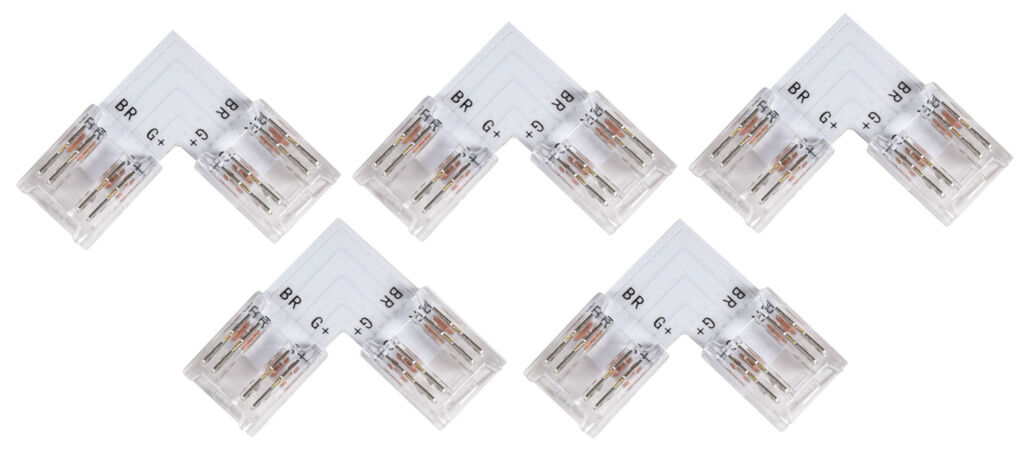 Solderless RGB COB LED Strip to Strip 10mm "L" Connectors - 5 Pack