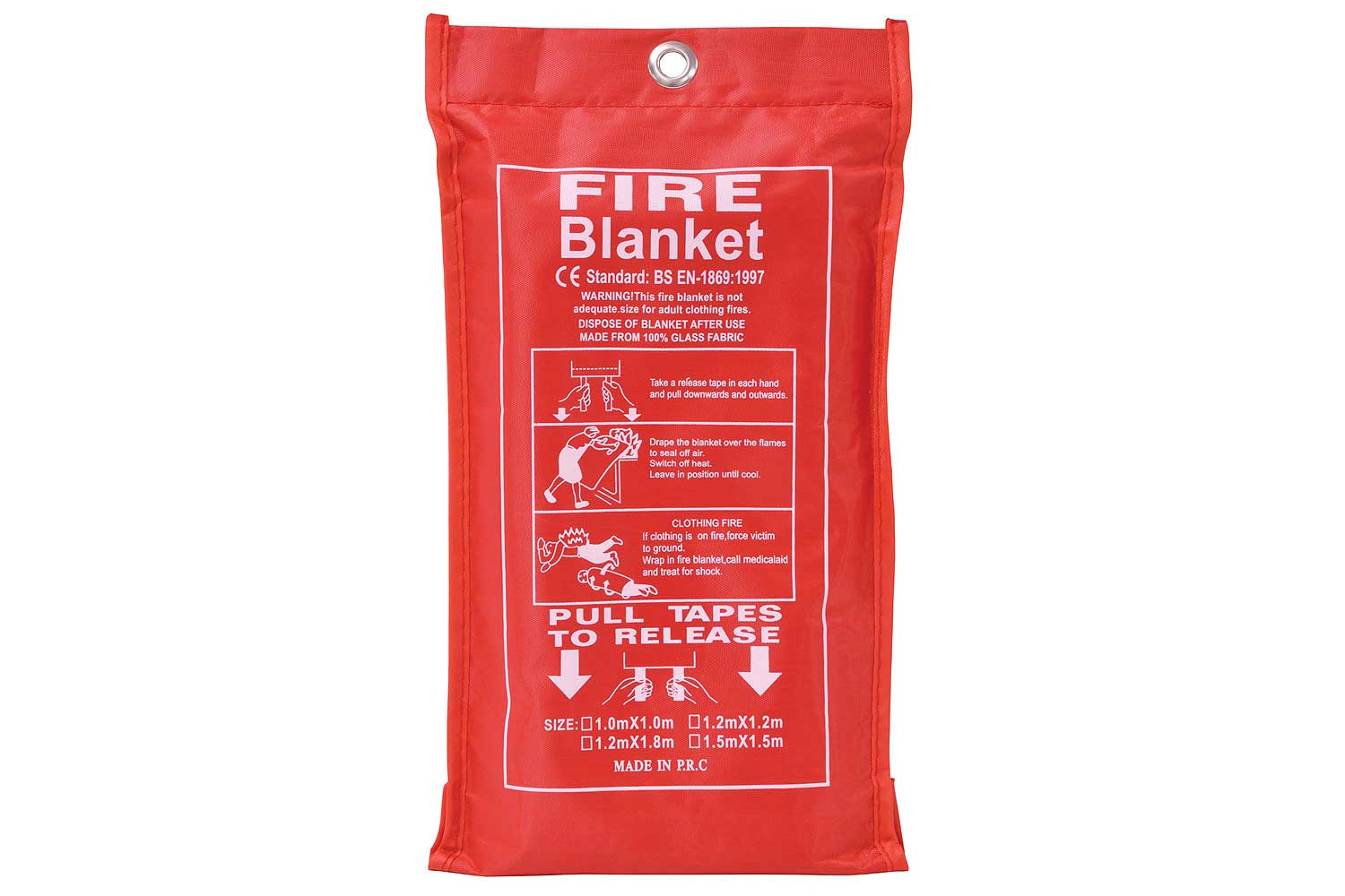 FIRE BLANKET 1M x 1M QUICK RELEASE LARGE SIZE EASY TO HANGE RED COVER UK STOCK 