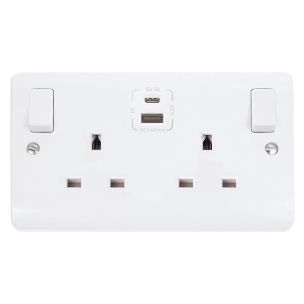 Mode CMA786 13A 2 Gang Socket Outlet DP Switched with Type A & C USB Outlets