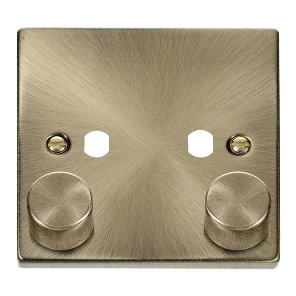 Scolmore Click Deco VPAB152PL Antique Brass 2 Gang Dimmer Plate and Knob