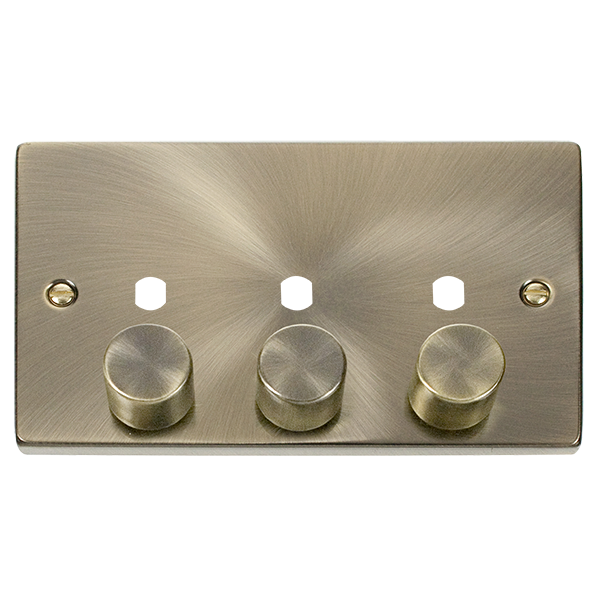 Scolmore Click Deco VPAB153PL Antique Brass 3 Gang Dimmer Plate and Knob