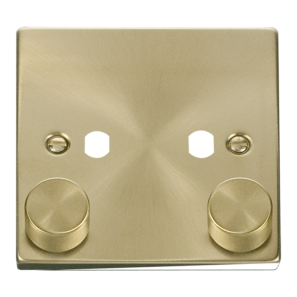 Scolmore Click Deco VPSB152PL Satin Brass 2 Gang Dimmer Plate and Knob