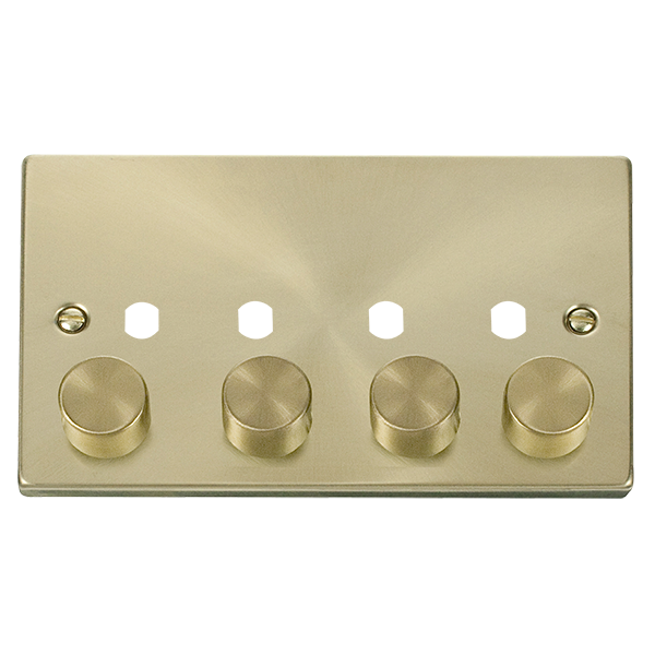 Scolmore Click Deco VPSB154PL Satin Brass 4 Gang Dimmer Plate and Knob