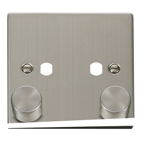 Scolmore Click Deco VPSS152PL Stainless Steel 2 Gang Dimmer Plate and Knob