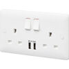 2 Gang DP Switched Socket with Twin USB Outlet 5V 2.4A