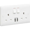 MK Base MB24344WHI 2 Gang DP Switched Socket with Twin USB Outlet 5V 2.4A