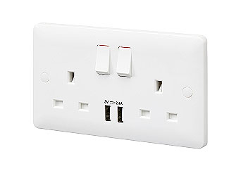 2 Gang DP Switched Socket with Twin USB Outlet 5V 2.4A