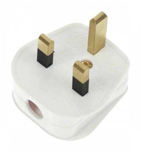 3 PIN MAINS PLUGS PACK OF 2 UK WHITE REWIREABLE HEAD TOP POWER 13A 13 AMP FUSED 