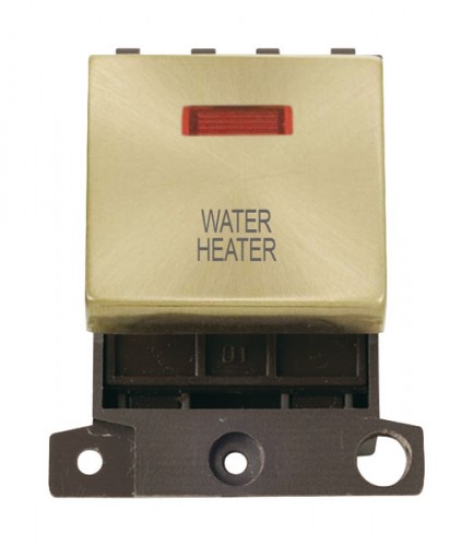 MD023SBWH 20A DP Ingot Switch With Neon Satin Brass Water Heater
