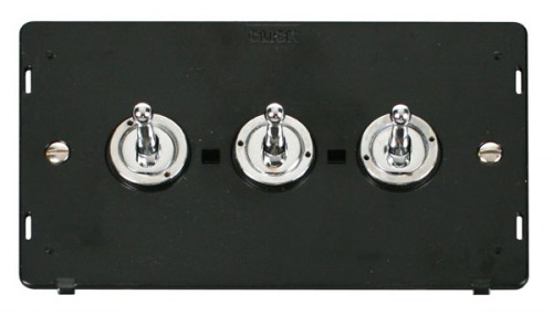 Scolmore Click Definity SIN423CH 10AX 3 Gang 2 Way Toggle Switch Insert Chrome