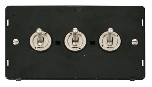 Scolmore Click Definity SIN423PN 10AX 3 Gang 2 Way Toggle Switch Insert Pearl Nickel