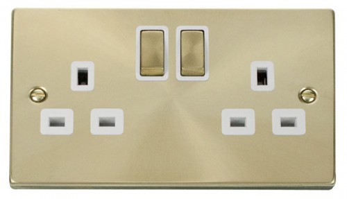 Click Deco VPSB536WH Satin Brass 2 Gang Switched Socket