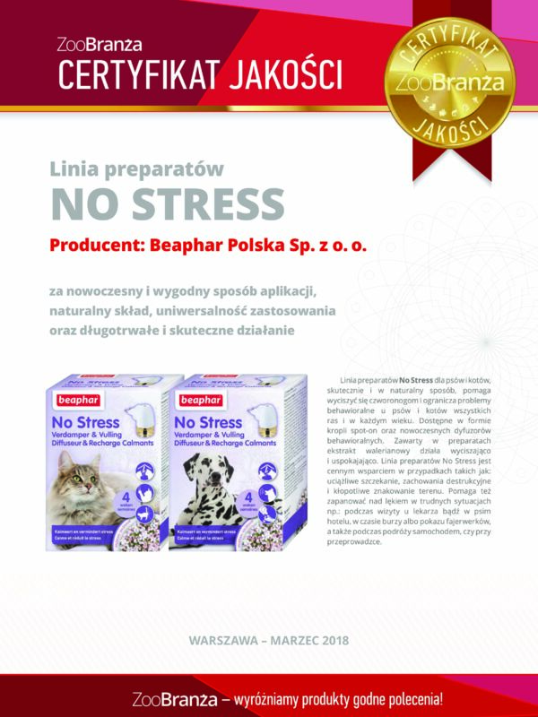 Certyfikat jakości dla produktów linii No Stress!
