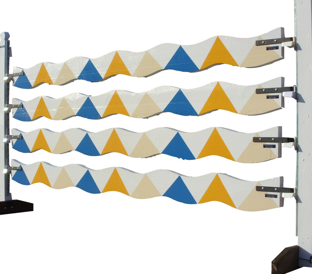 Wavy planks with wiggly blue yellow & cream sharks teeth