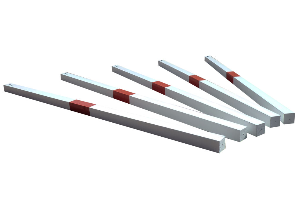 Square trot poles painted white & red