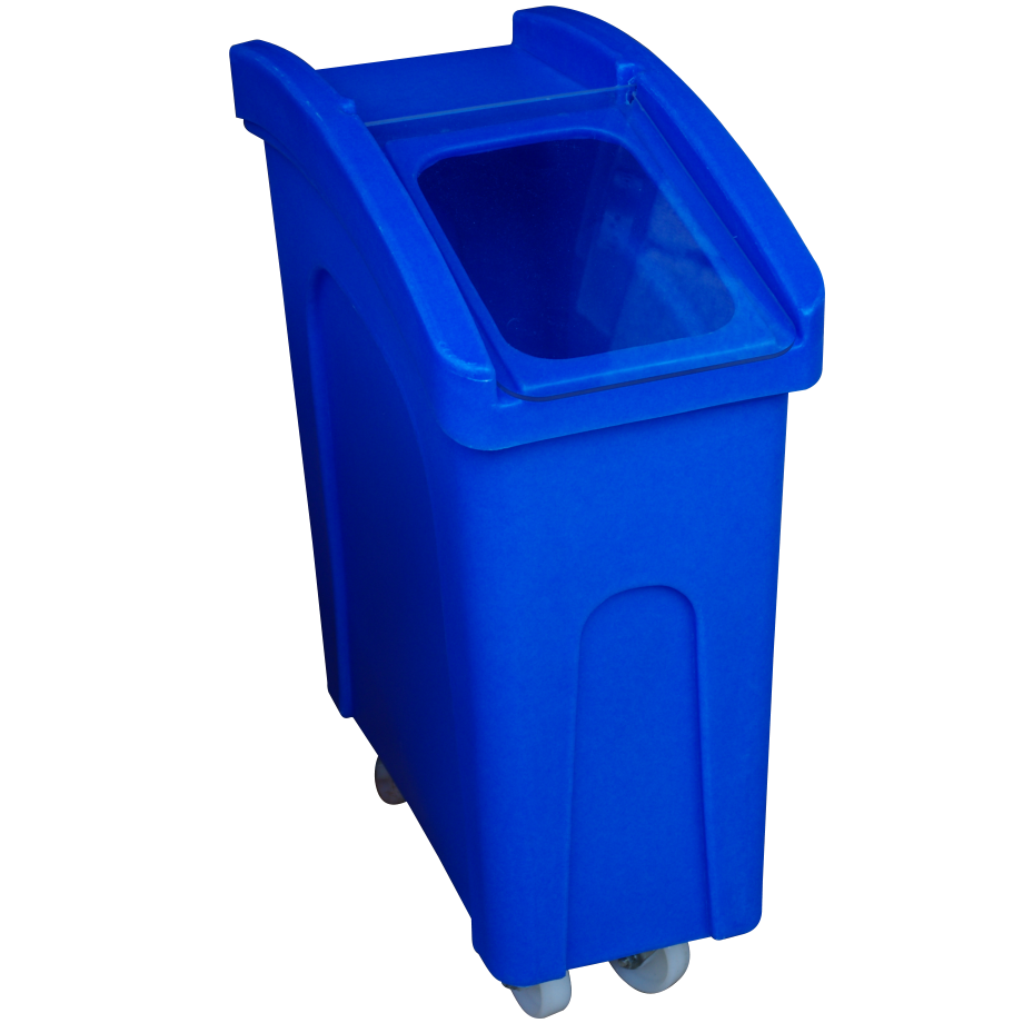 Small wheeled feed bin in blue