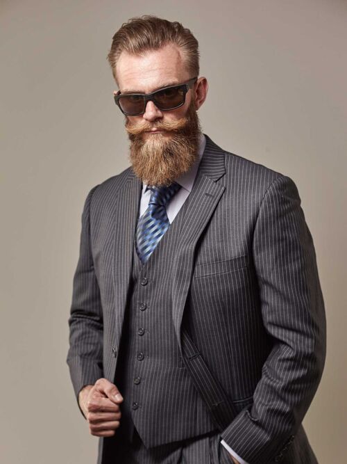 Slim fit three-piece suit in pinstripe