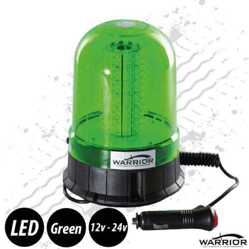 Warrior Low Profile Green LED Beacon 12/24 Volt Plug And Play - Pipe Mount Or Magnetic