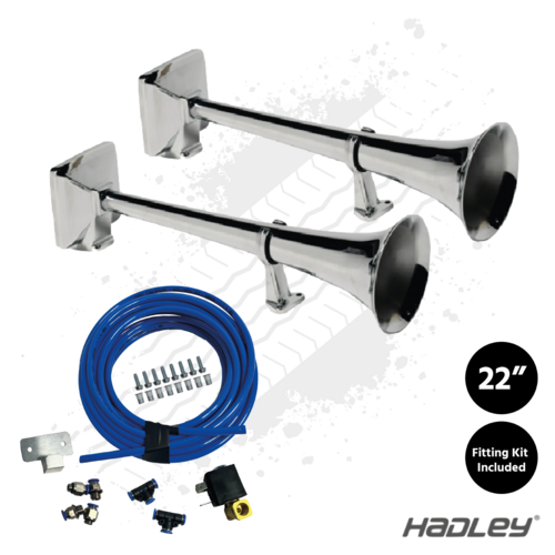 Hadley 22" Round Airhorns with Fitting Kit (Pair)