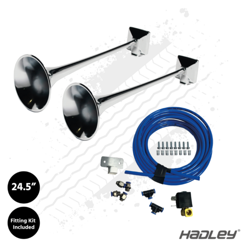 Hadley 24.5" Airhorns with 24v Fitting Kit (Pair)