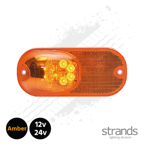 Strands LED Side Marker With Indicator & Reflector In Amber. E-Approved, 12- 24 Volts - 3 Year Warranty