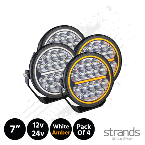 Strands SIBERIA Night Ranger, Set of 4 7" Driving Light, 12/24v, Amber / White Side Light