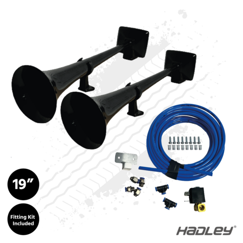 Kuda Black Edition 19" Hadley Round Airhorns with Fitting Kit