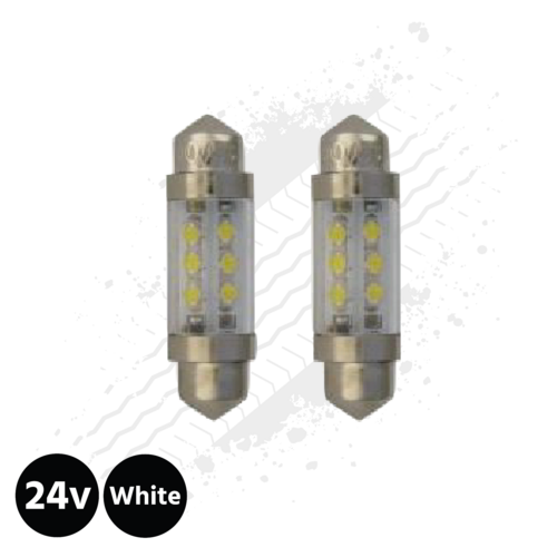 Ice White Festoon SV8.5 10x36mm LED Bulbs (Pair) 24v for Trucks