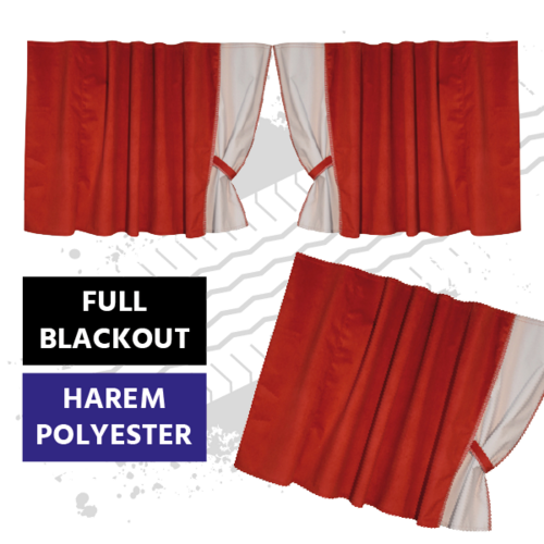 Universal Blackout Curtains for Truck Windscreen  - Red / Cream (Harem Style)