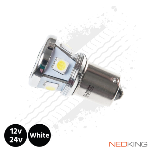 White Ultra Bright BA15s LED Bulbs, 5050 SMD, 12/24v, CE Marked (Pair)