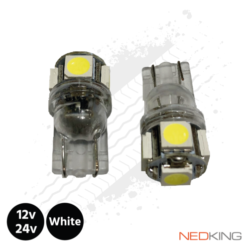 Ultra Bright T10 LED Cube Bulbs, 5050 SMD, 12/24v, CE Marked – White (Pair)