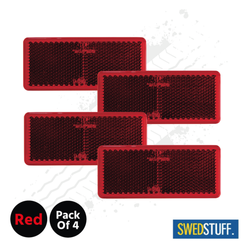 4 Pack -  Red Rectangular Reflector, Self Adhesive, 96x42mm