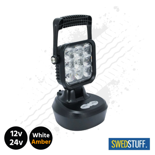 SWEDSTUFF Rechargeable 18 Watt Super Bright Portable LED Work Light (Plus Amber Warning Light) With Magnet Base.