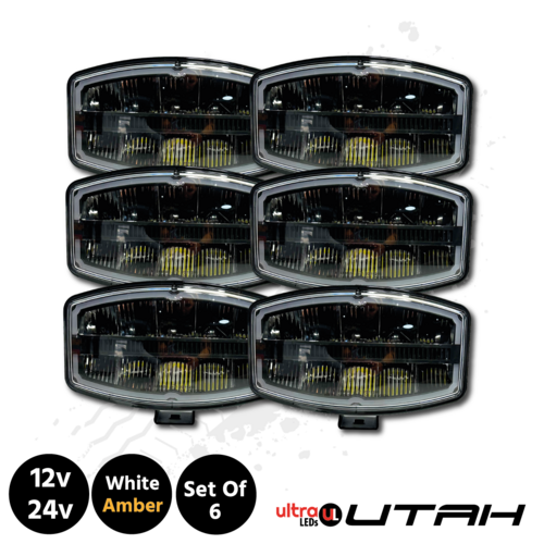 Set of 6 UltraLEDs Utah Full LED Oval Spotlight, White / Amber DRL, 12/24v – 3 year Warranty