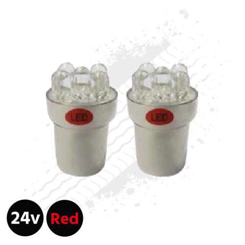 Red BA15s 5w LED Bulbs (Pair) 24v for Trucks