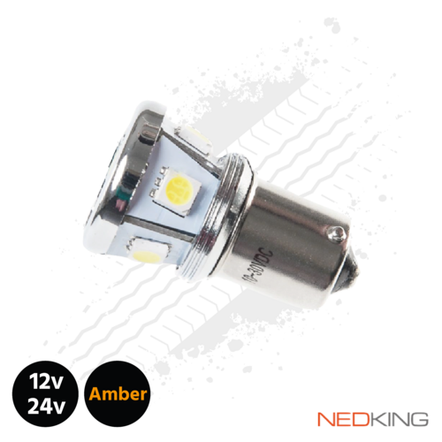 Amber Ultra Bright BA15s LED Bulbs, 5050 SMD, 12/24v, CE Marked (Pair)