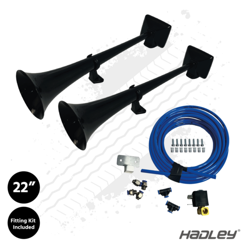 Kuda Black Edition 22" Hadley Round Airhorns with Fitting Kit