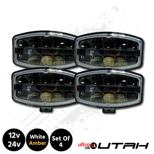 Set of 4 UltraLEDs Utah Full LED Oval Spotlight, White / Amber DRL, 12/24v – 3 year Warranty