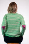 Boxy striped sweater with pink heart intarsia