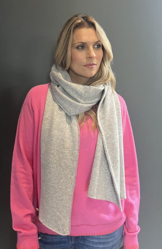 100% Cashmere plain knit scarf in grey marl